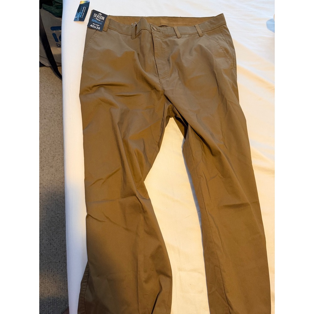 Roundtree & Yorke All Season CoolMax Pants Mens 40x36 Tall Tan Chino Trousers